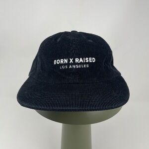 Born X Raised Los Angeles Black Corduroy Leather Strapback Hat Made in USA Cap